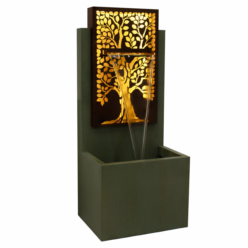 Mighty Oak Galvanized Steel Outdoor Fountain with LED Lights