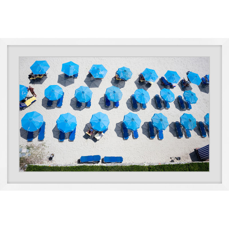 'Blue Umbrellas' Print, 30" H x 45" W, White Framed
