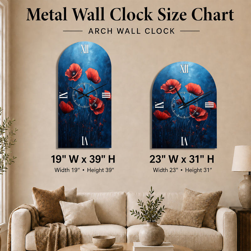 Horloge murale Red Meadow Poppies I - Botanical Silent, H 31 po x l 23 po - Arche