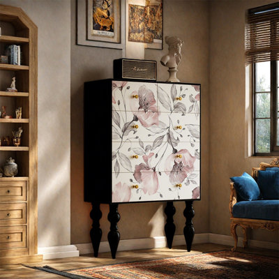 Commode durable à cinq tiroirs en pin