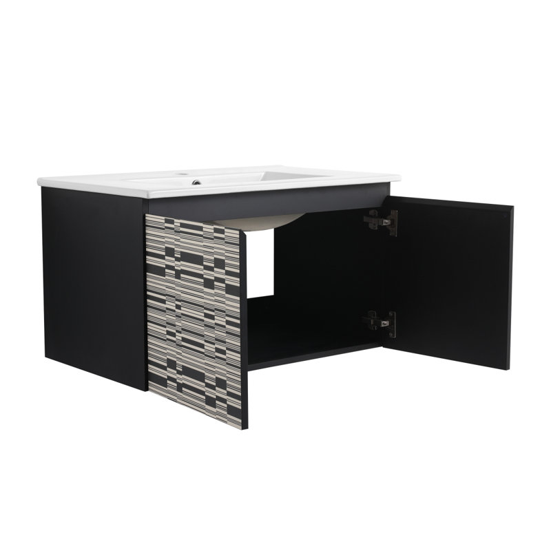 Meuble-lavabo flottant mural avec lavabo en céramique, 24"