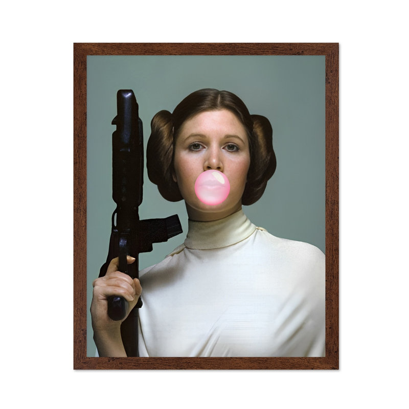 Princesse Leia, gomme à bulles rose, 18"H x 24"W, Poster, Brown Framed