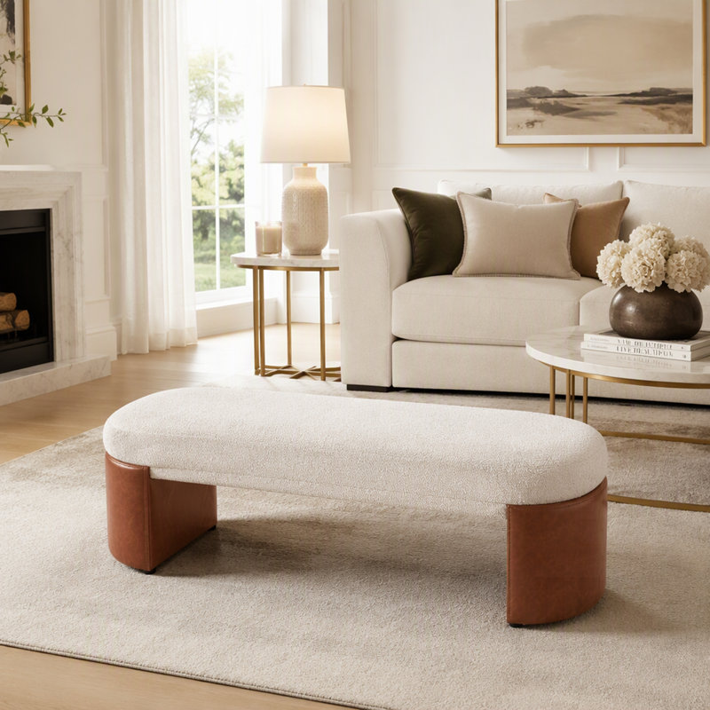 Banc de salle à manger moderne bi-matière rembourré avec structure robuste pour une assise intérieure polyvalente et confortable
