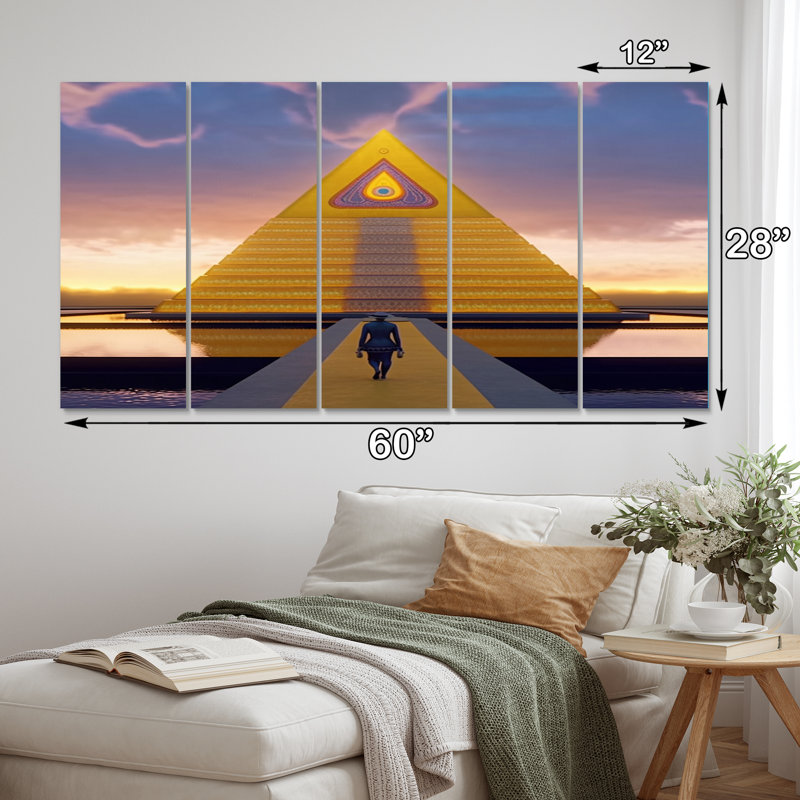 Pathway To The Mystery, ancienne pyramide dorée - impression sur toile de paysage abstrait - 5 panneaux égaux