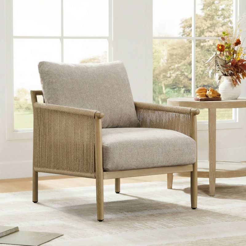 Boho-inspired Upholstered Accent Chair, Light Gray, Gray