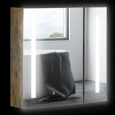 Armoire à pharmacie avec miroir à intensité variable murale 27,5 "x 25,5" avec tablettes de rangement à 3 niveaux Kleankin