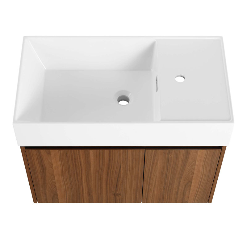 Armoire de salle de bain avec lavabo, portes à fermeture douce, conception à fixation flottante, pour petite salle de bain