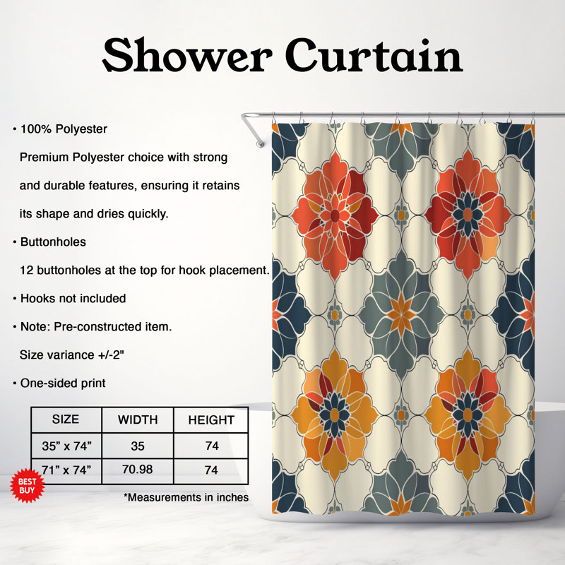 Retro Tile - Premium Shower Curtain, 74"H x 71"W