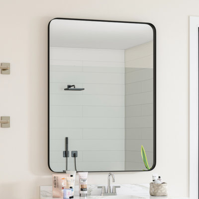 Miroir mural rectangulaire noir de 30 po x 40 po avec cadre en métal - Chambre à coucher, salle de bain, salon, conception encadrée, finition