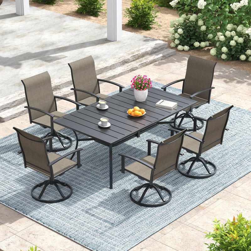 Ensemble de salle à manger de patio Middleton avec table de salle à manger rectangulaire et 6 chaises pivotantes PVC-coated polyester