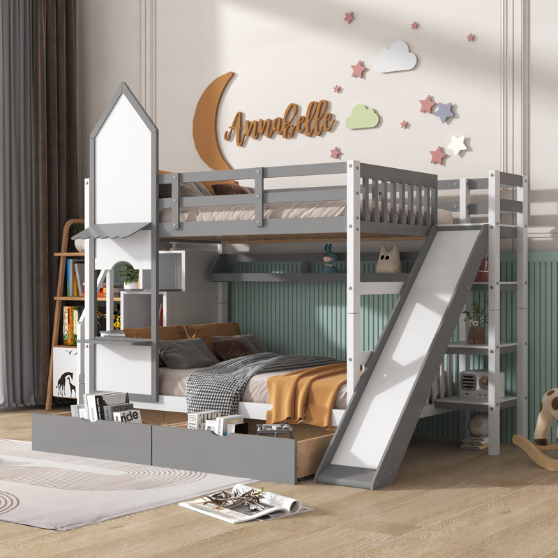 Lit superposé avec tiroirs Beacan Kids, gris, Double sur double