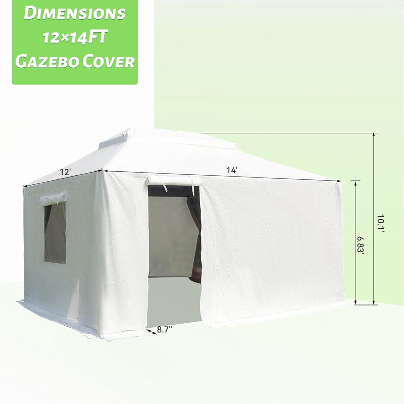 12'X14' Gazebo Cover For Hardtop Gazebos, Outdoor Universal Winter Gazebo Cover With Sidewalls And Mesh Windows, All Season Waterproof Enclosed Gazebo Cover, White