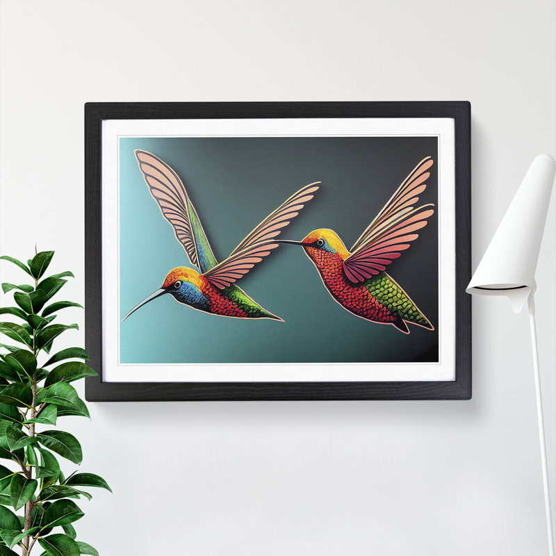 Two Hummingbirds - Single Picture Frame Print, Black, 46cm H x 64cm W x 2cm D