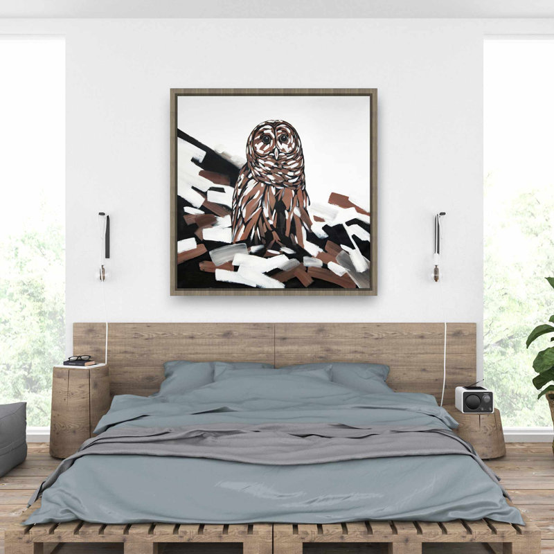 Tawny Owl - Toile encadrée beige rustique pour la décoration intérieure
