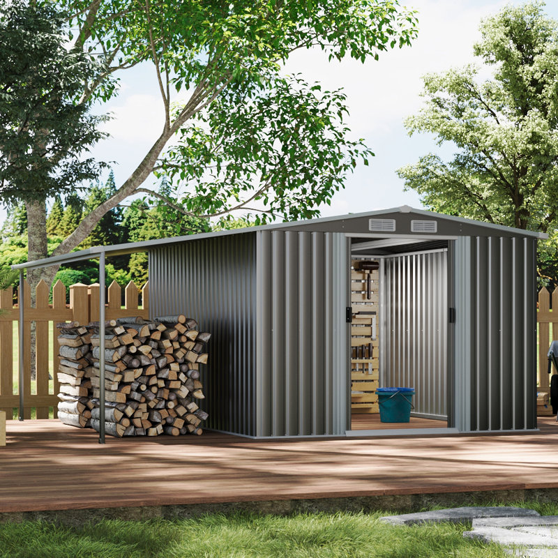 248cm W x 300cm D Outdoor Metal Storage Shed with Lean-to