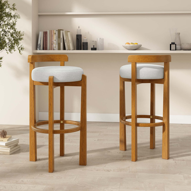 Tabouret de bar en bois à dossier bas et noyer (ensemble de 2 pièces), Marron clair