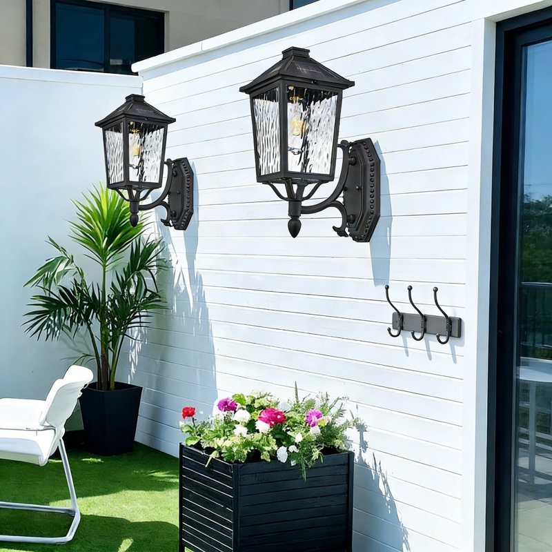Solar Outdoor Wall Light With Remote Control - Dusk To Dawn Auto Operation, Adjustable Brightness, Weatherproof Aluminum Construction For Porch, Garage, And Yard