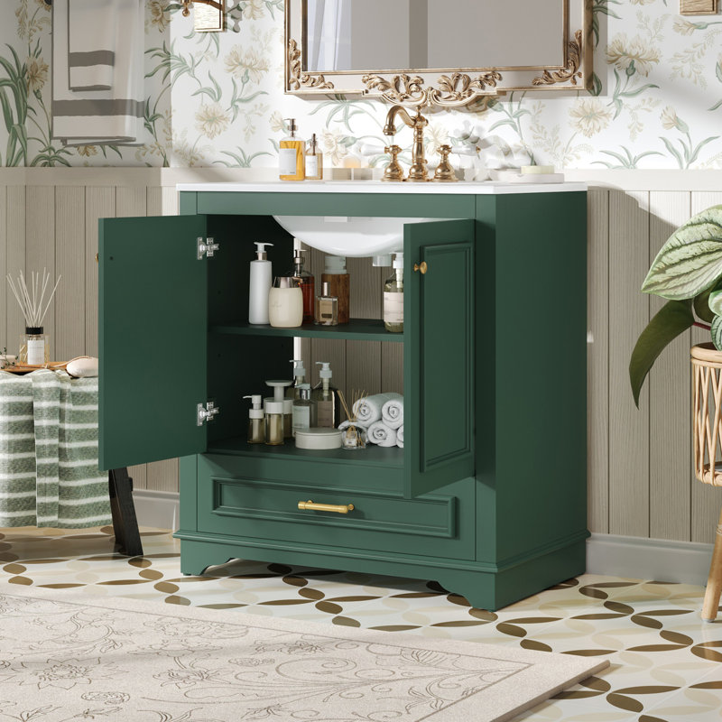 Meuble-lavabo 30 po avec lavabo en céramique, Vert