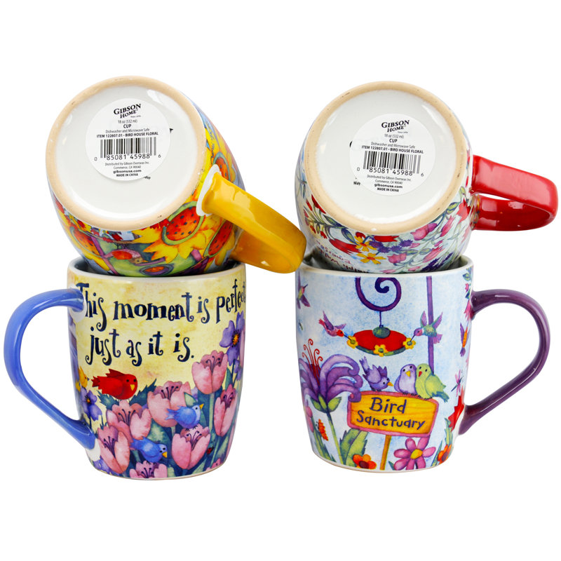 Gibson Home Birdhouse Floral 4 Piece Coffee Mug