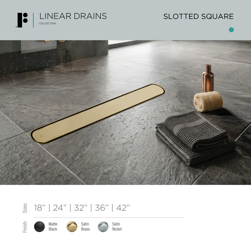 FINE FIXTURES 42-Inch Linear Shower Drain, Tile Insert & Grate 2-in-1 Design, Rounded Edge, 10-Gauge Stainless Steel, Center Outlet, Hair Strainer Included