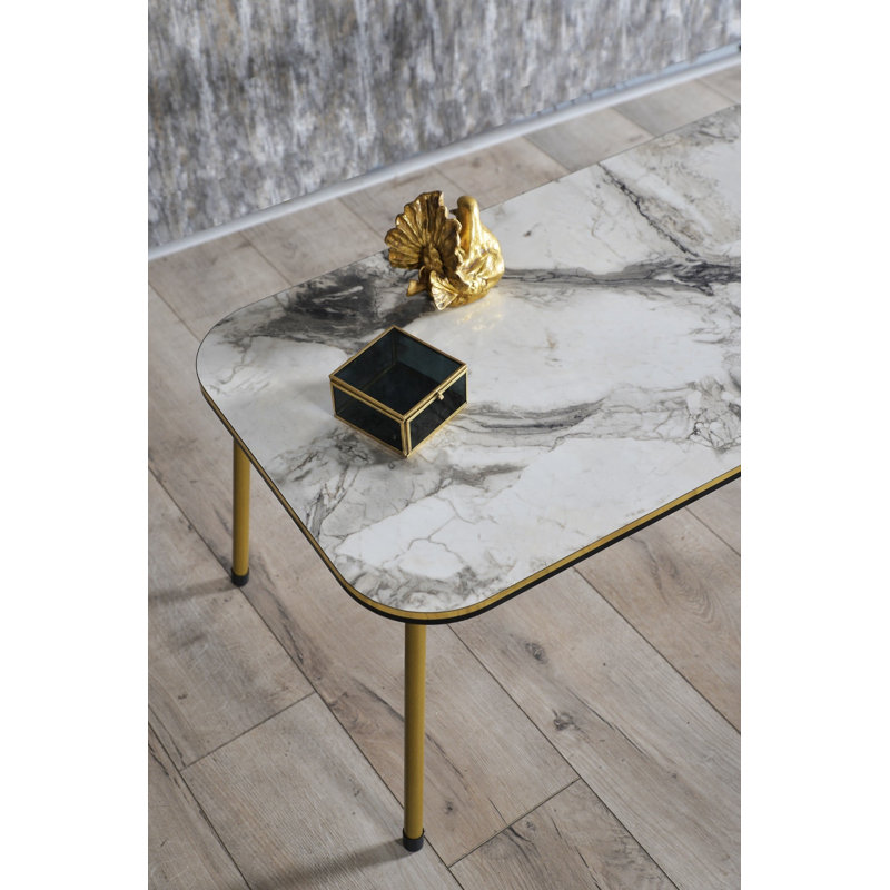 Suzette Four Leg Coffee Table, White Marble
