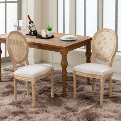 Ensemble de 2 chaises de salle à manger de style champêtre français de 37,7 pouces de hauteur; Chaises à dossier ovale en osier, chaises en bois massif