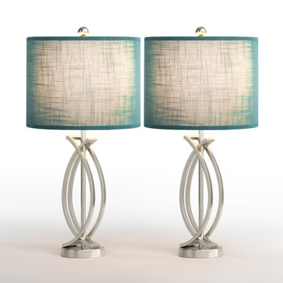 Lampe de table industrielle en métal 26 po avec lumière à 3 réglages d'intensité réglable Burholme Niclel pour tables de chevet, salons et bureaux
