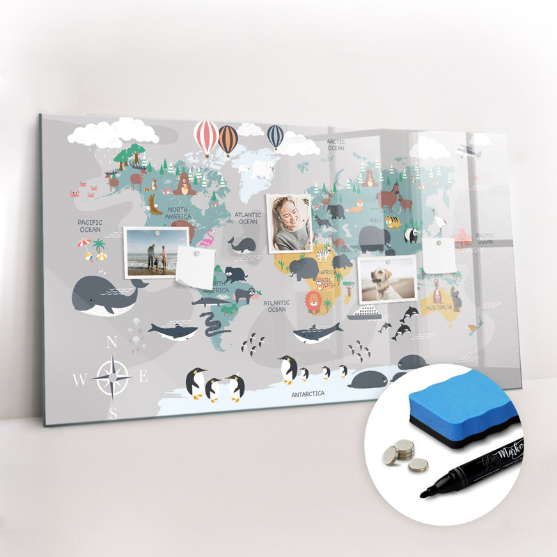 Magnetic Memo Board Whiteboard - 120 x 60 cm - With Marker and Magnets - Cartoon map