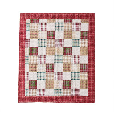 Greenland Home Fashions Oxford Throw – 50" x 60" Plaid Patchwork Cotton Quilted Blanket with Reversible Design