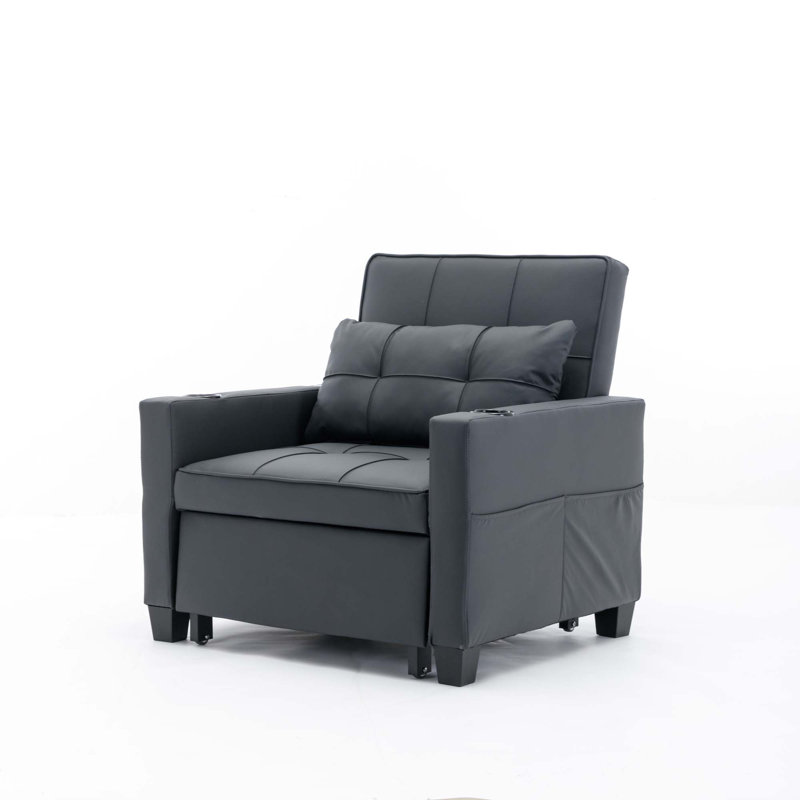 Fauteuil convertible convertible avec ports USB, Tissu noir