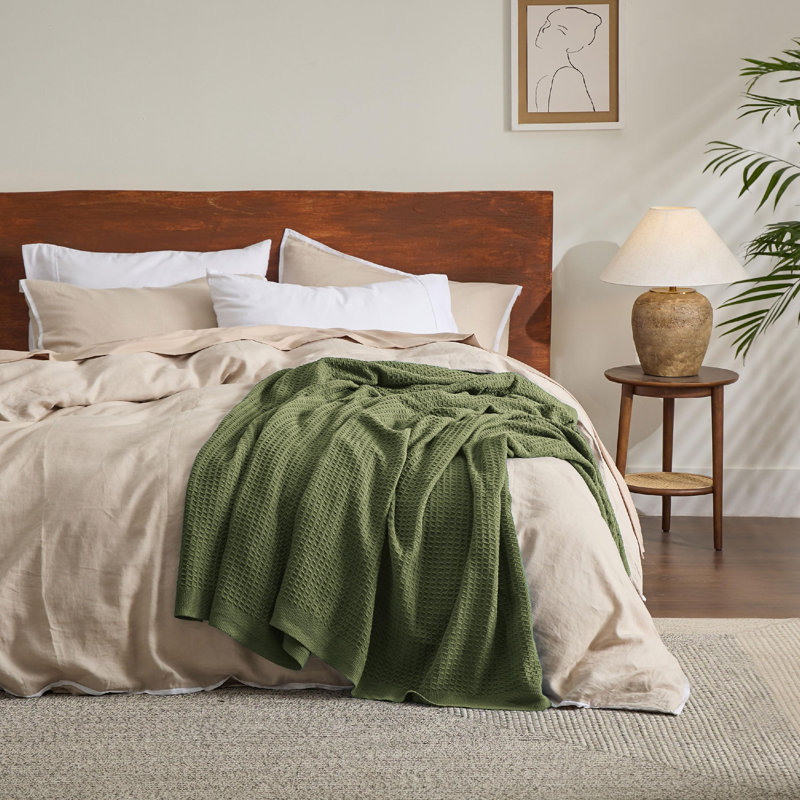 Jeté 100% coton 406 g / m² Literie respirant gaufré GentleSoft ™, Jeté XL, Vert olive