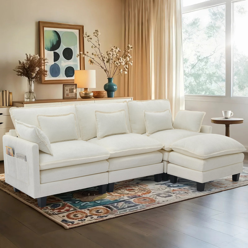 113" W 4 - Piece Chenille Sectional, Beige