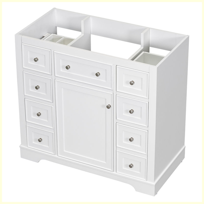 Meuble-lavabo moderne avec armoire et six tiroirs, Blanc / Blanc