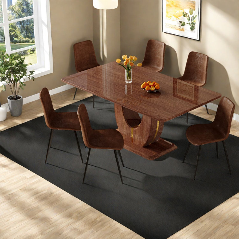 Ensembles de table de salle à manger en tissu brun brun, grain de bois en bois aggloméré, style maison moderne, utilisation polyvalente dans la cuisine