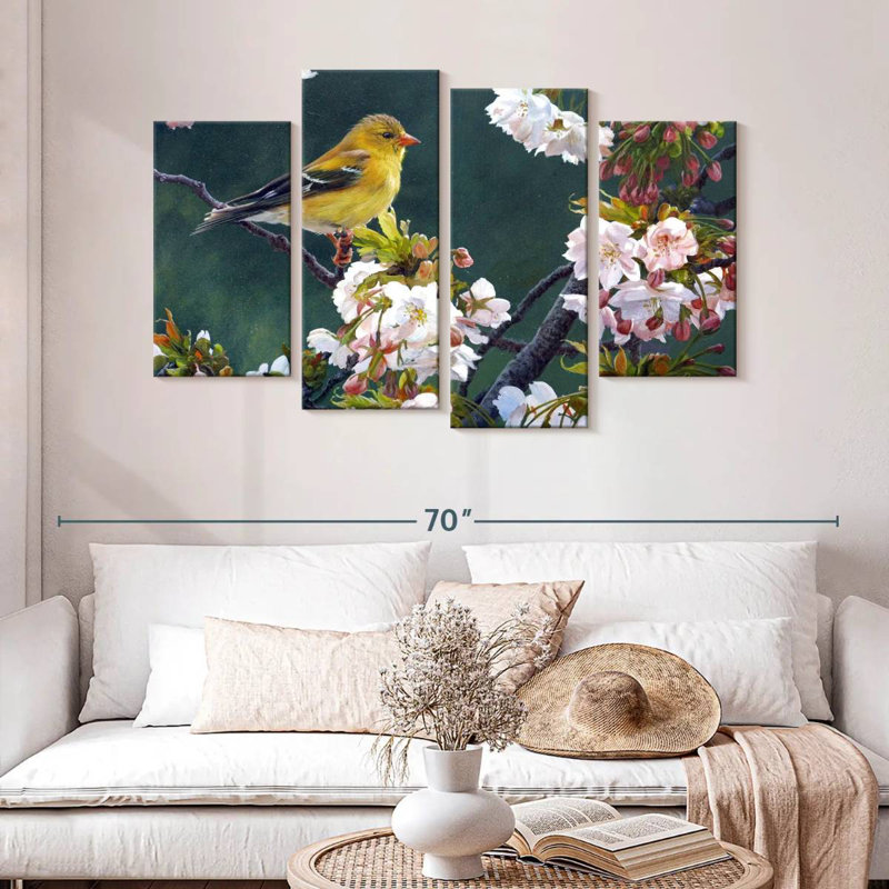 Chardonneret femelle et fleurs