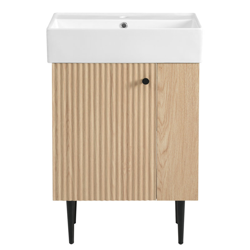 Meuble-lavabo 21,6 po avec lavabo en céramique, Bois