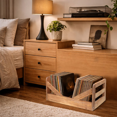Grand support de rangement pour disques vinyles en bois de noyer de 12 po - peut contenir 100 disques