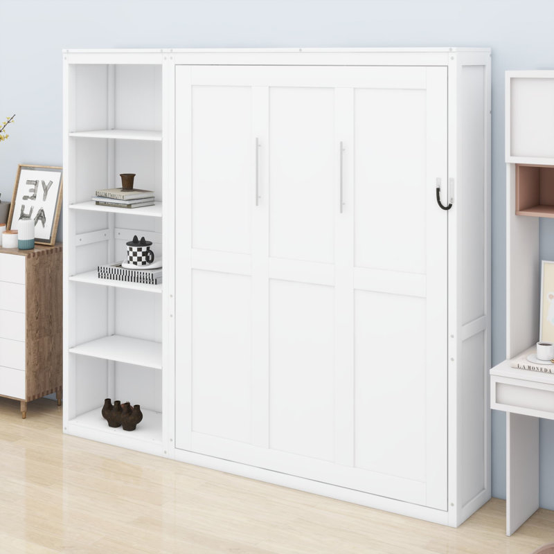 Lit escamotable mural Ell Elletsville avec tablettes, Blanc, Grand
