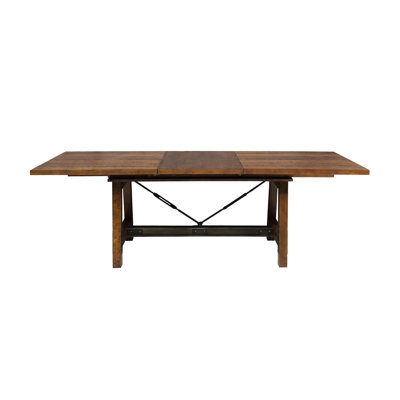 1pc Rustic Dining Table With Industrial Design, 2 - Tone Finish, Extension Function, Metal Support Design Setup Support, Veneer, Leaf, Color Scheme