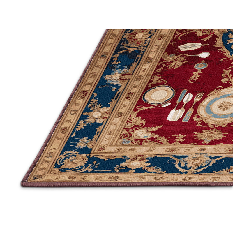 Tapis rouge français lavable à la machine, Carré 4 pi