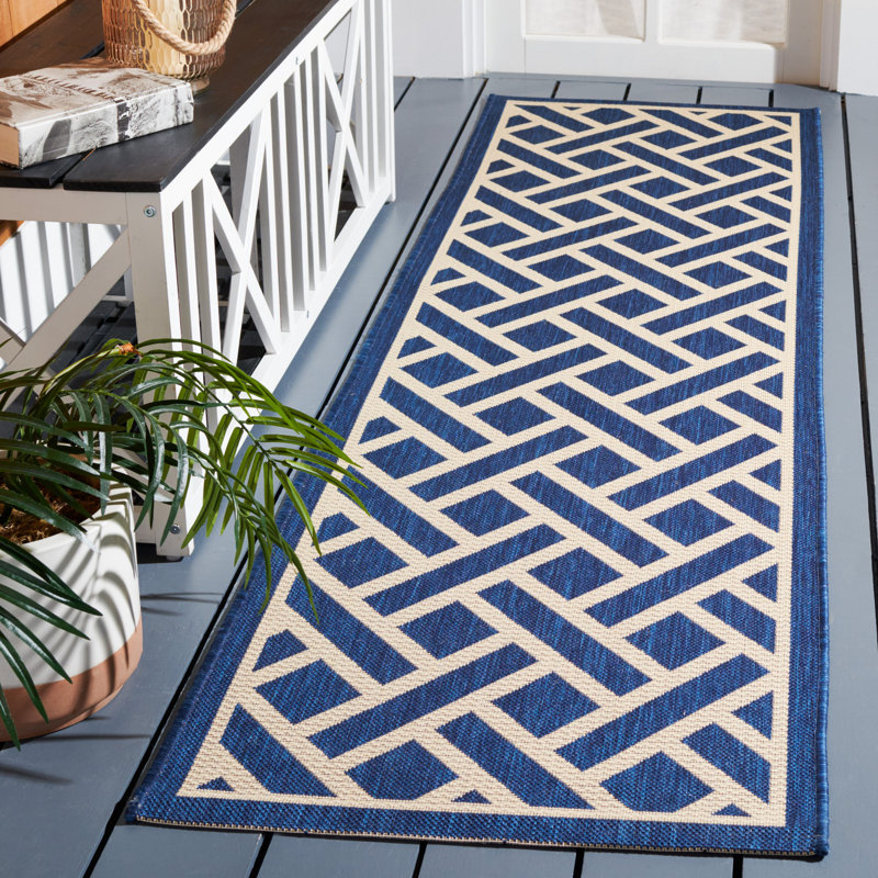 Arneshia Southwestern Aqua Indoor/Outdoor Area Rug, Runner 2'3" x 8'