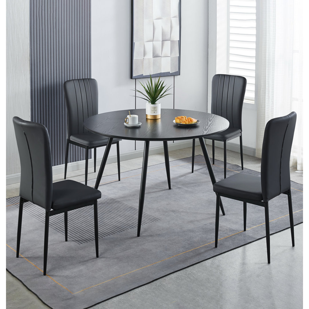 Cullompton Large Round Dining Table 120Cm, Effect Top, With 4 Black Faux Leather High Back Chairs