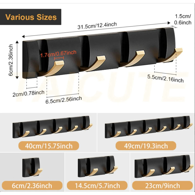 Aleashia Aluminium Wall Wall Mounted Coat Rack, Black