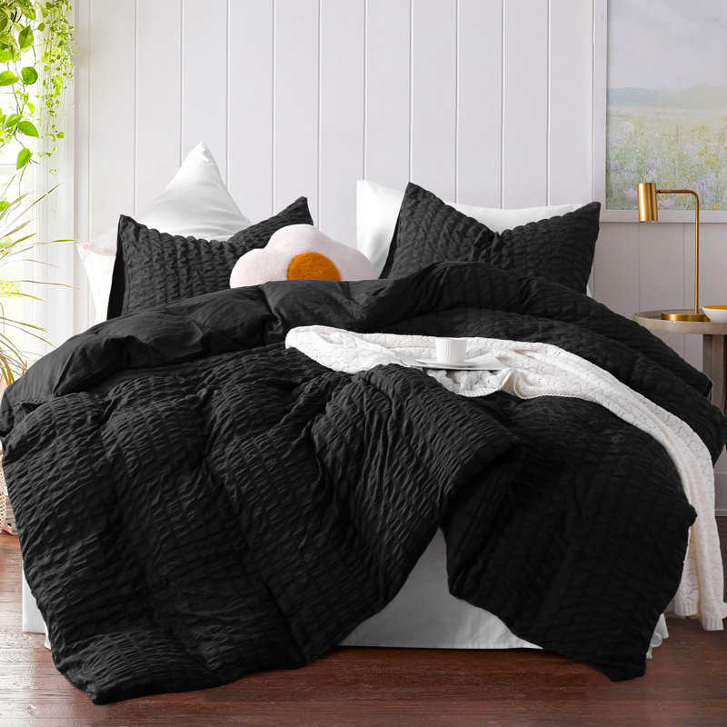 Ensemble de housse de couette en microfibre 3 pièces Tristah, Housse de couette pour très grand lit et 2 très , Noir