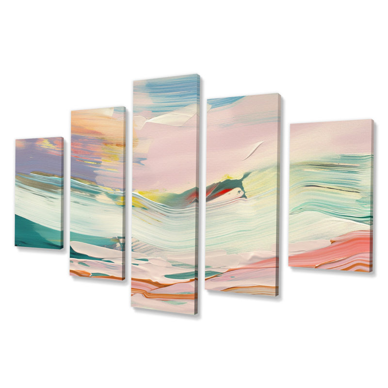 Spring Miracles In Tender Retro Pastel II - Décoration murale abstraite - 5 panneaux