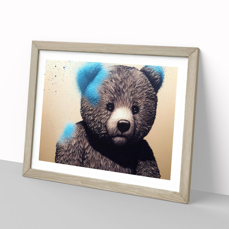 Interesting Teddy Bear - Framed Print, 46cm H x 64cm W x 2cm D, Oak