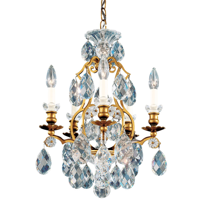 Renaissance 5 - Light Glass Chandelier, Heirloom Gold, Clear Heritage Crystal