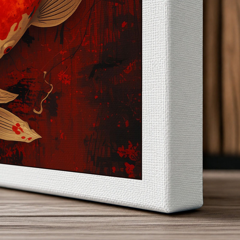 Dance of Golden Koi Japandi - Wrapped Canvas, 36x24 - 91.4 x 61.0 cm, White Border