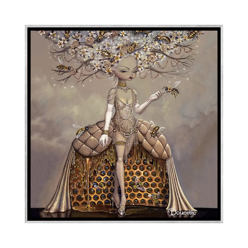 "Le cadeau de miel" par Bob Doucette, reproduction d’art, Toile avec cadre argenté, Aucun mat, H 18 po x l 18 po x 1,5 po