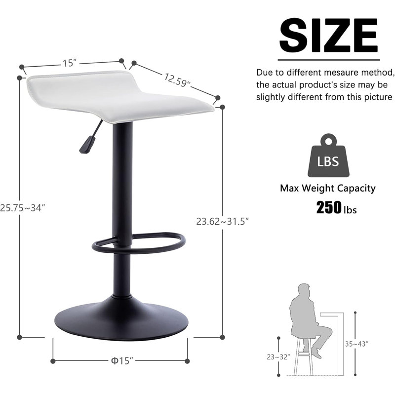 Ensemble de 2 tabourets de bar en cuir Pu Modern Airlift, Siège blanc / structure noire